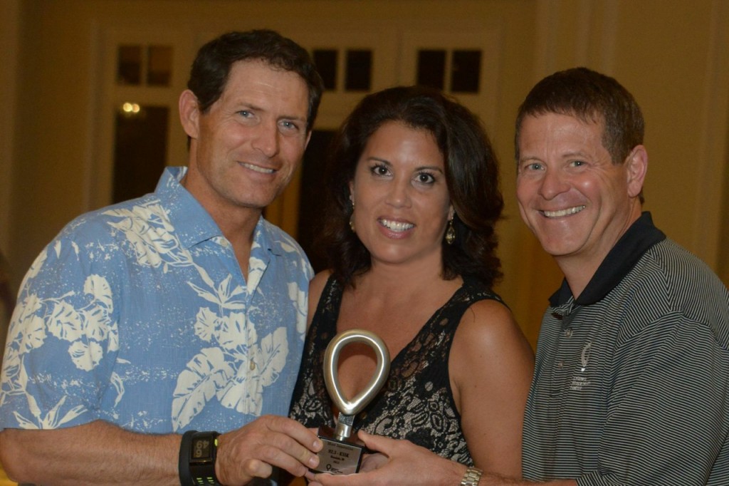 Stacey Acma, Children’s Miracle Network Hospitals at Kapi’olani Director receiving the Most Innovative Practice Award with Steve Young, Children’s Miracle Network Hospitals Celebrity Ambassador (left) and John Lauck, Children’s Miracle Network Hospitals President and CEO (right). (Courtesy of Children’s Miracle Network Hospitals)