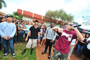 Power 104.3 DJ Micah Banks emceed yesterday’s rally at Mililani High School, empowering students to take a stand against meth use