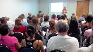 Nearly 40 attendees at the Maui County Business Resource Center participate in a workshop titled "How Social Media can Build Profitable Relationships for your Business," presented by Danielle Miller and videoconferenced to the Kuha’o Business Center on Moloka’i. 