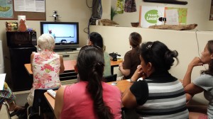 Eight participants at Kuha’o Business Center (Moloka’i) attend the “Beat the Banks” workshop, videoconferenced from Maui County Business Resource Center.