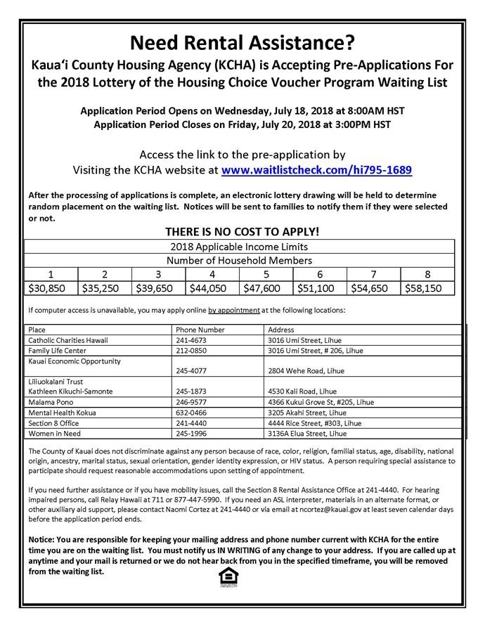 Hawaii Ahe Housing Agency to open Section 8 Housing Choice Voucher